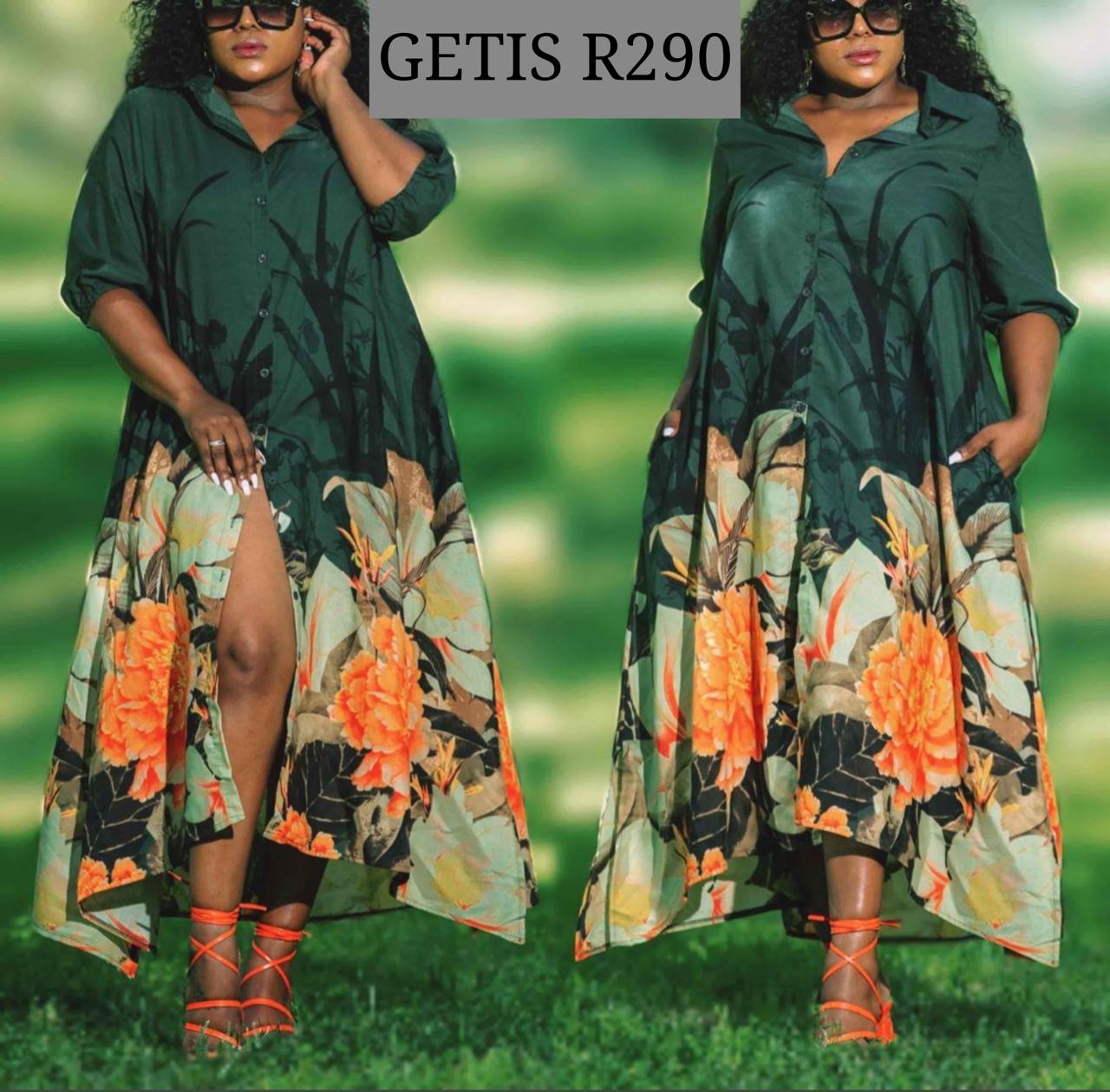 Ladies Summer Dress Dark Green and Orange